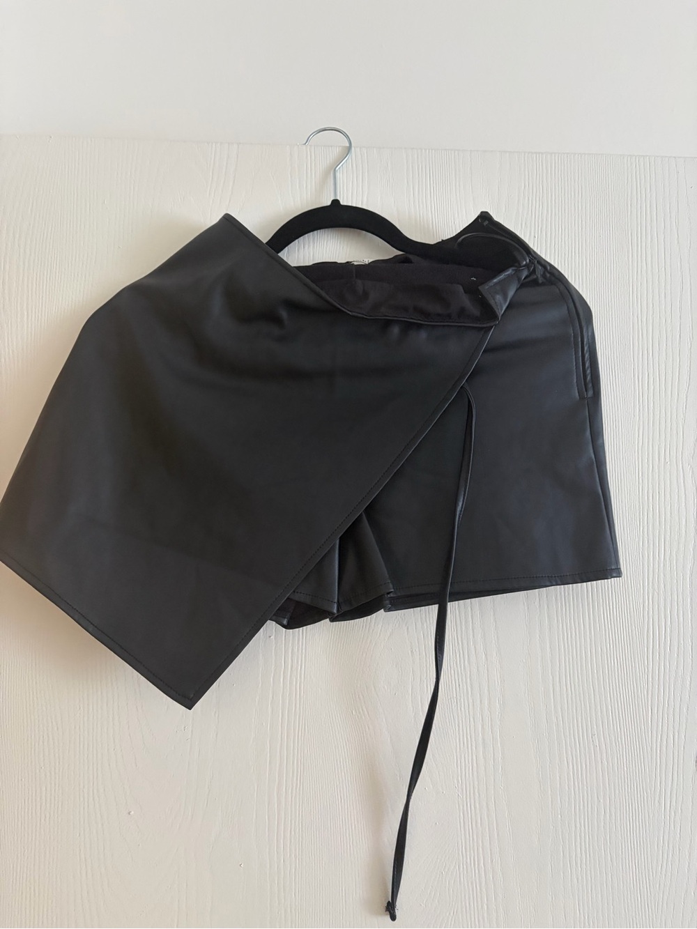 Abercrombie & Fitch Black Faux Leather Asymmetrical Wrap Skort